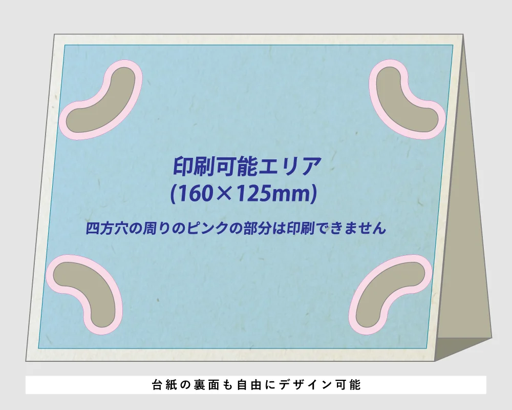 オリジナルカレンダーの台紙デザイン入稿例 — 印刷可能エリア160×125mm、台紙の裏面も自由にデザイン可能